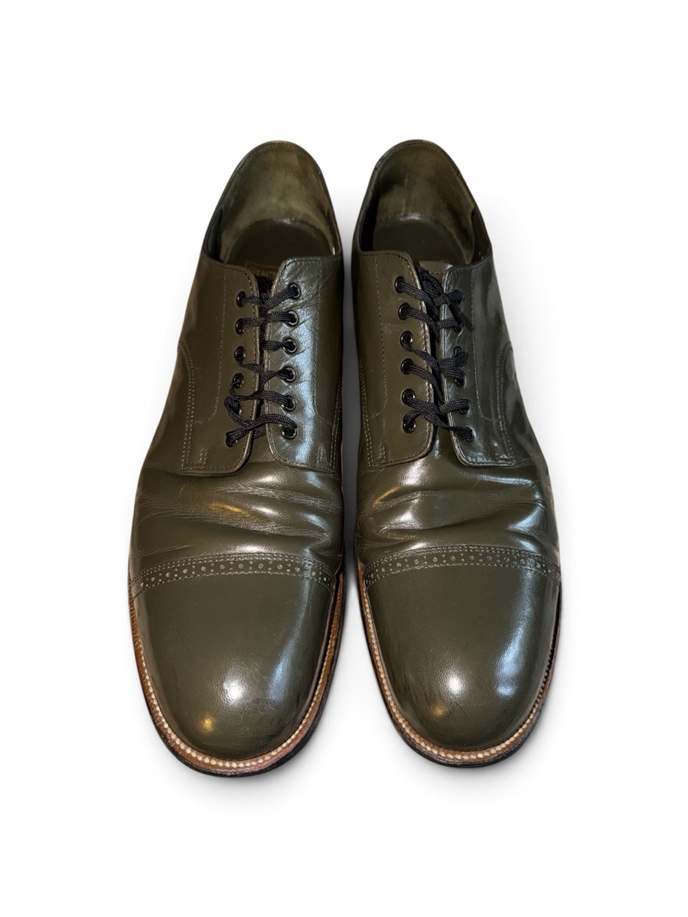 Vintage Stacy Adams Madison Cap Toe Oxford Dark Olive Green Leather Size 14D